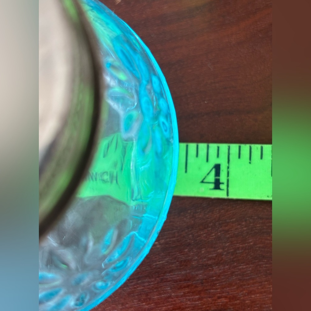 2003 ASP Aqua Pressed Glass Flower Vase with Metal Grid Lid - Picture 10 of 11